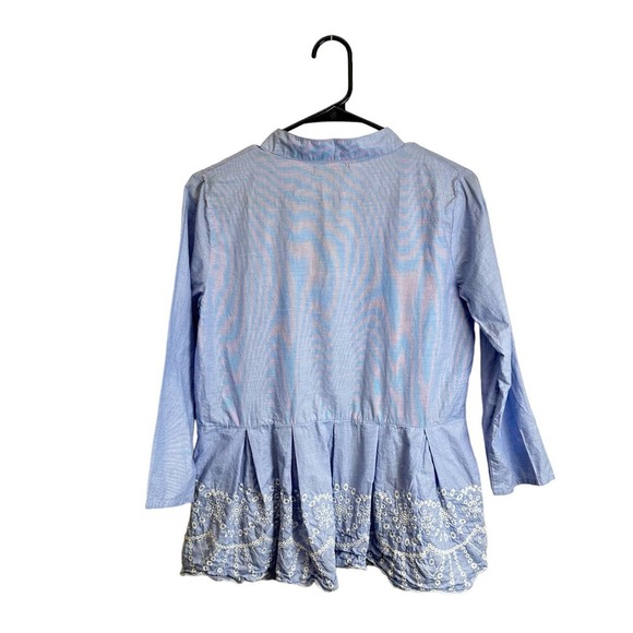 The Royal Standard Boho Tops Women’s sz. MEDIUM Blue Peplum‎ Embroidered - Picture 2 of 9
